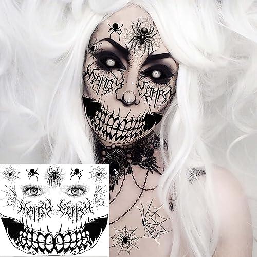 Miniatura 2 de COKTAK 4 hojas de tatuajes faciales de Halloween aterradores para mujeres, hombres y adultos, cicatrices de heridas falsas, maquillaje de bruja para