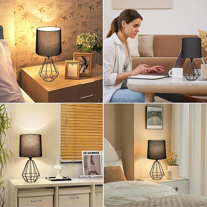 Set de 2 Lámparas de Mesa GGOYING, Negro, Moderna, Base Metal y Pantalla de Tela miniatura 5