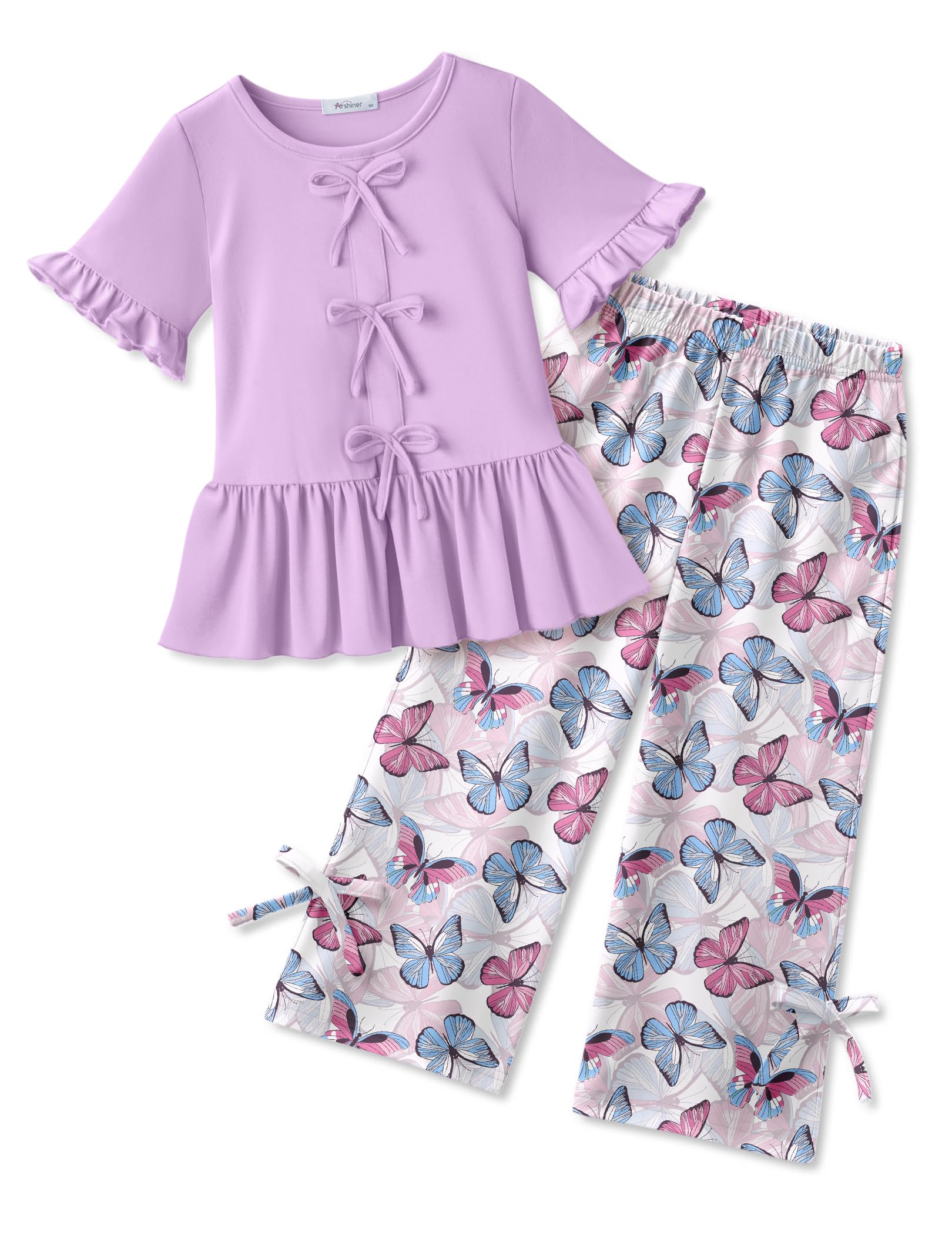 Arshiner Girls Clothes 2 Piece Outfits Butterfly Knot Top and Wide Leg Pant