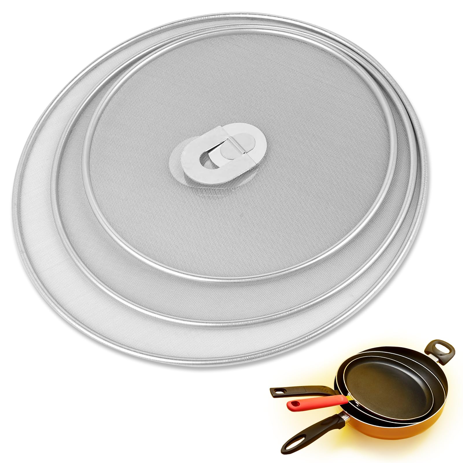 splatter screen for cooking - stainless steel grease splatter guard for frying pan with foldable knob as a strainer set of 31034 11534 1334 dishwasher safe