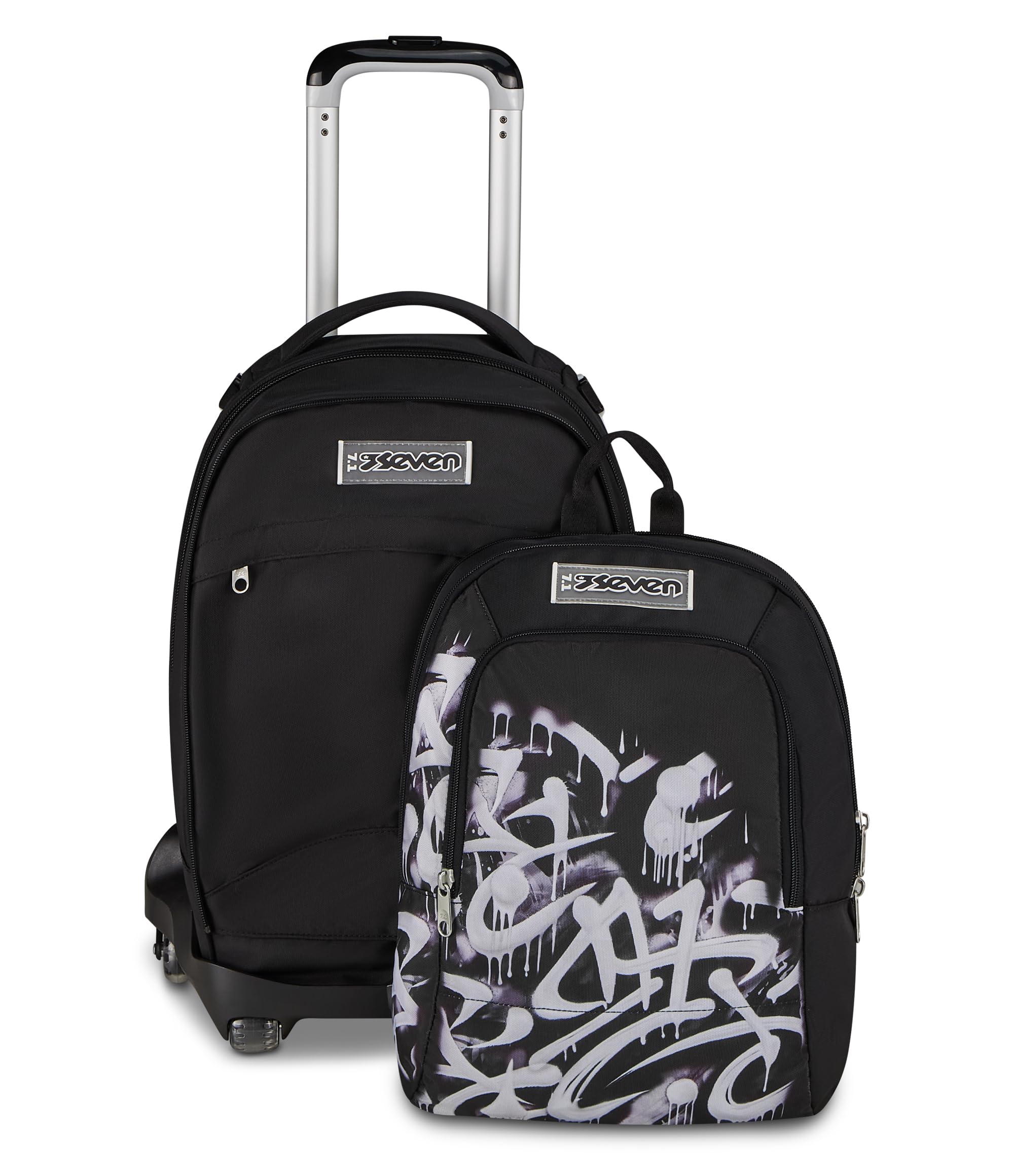 Seven Trolley Scuola Jack 8 Ruote Detach PLUMPY LINE BOY, Nero, 43 L, Scomponibile, Zainetto staccabile, 4 in 1, Cross-over System, Tasche multifunzione, Scuola elementare e media, Bambini, Ragazzi