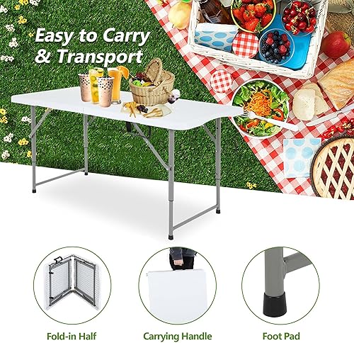 Miniatura 4 de Mesas plegables portátiles de plástico de 4 pies, altura ajustable, mesa plegable de 4 pies, ligera, mesa de campamento plegable para interiores y