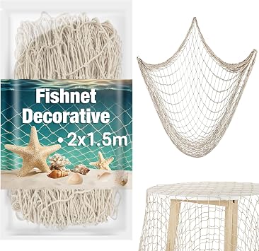 Sukh Fish Net Decorations 1.5x2m - Fish Net Decorations Decorative Netting Nautical Fishnet Table Runner Nets Netting Fishnet Ocean Party Decor Decoration Decorative Fishing Rope