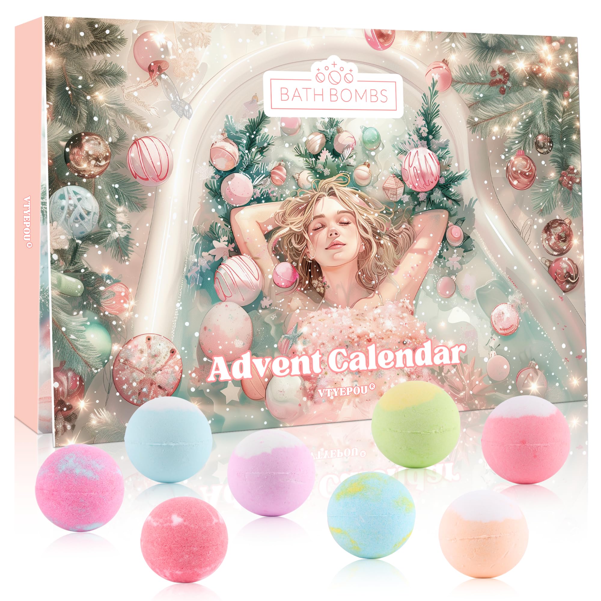 Bath Bomb Advent Calendar for Women - Lush Bath Bombs Gift Set for 24 Days Christmas Countdown - 2024 Xmas Holiday Surprise Gift for Young Women Teen Girls Bubble Spa Bath