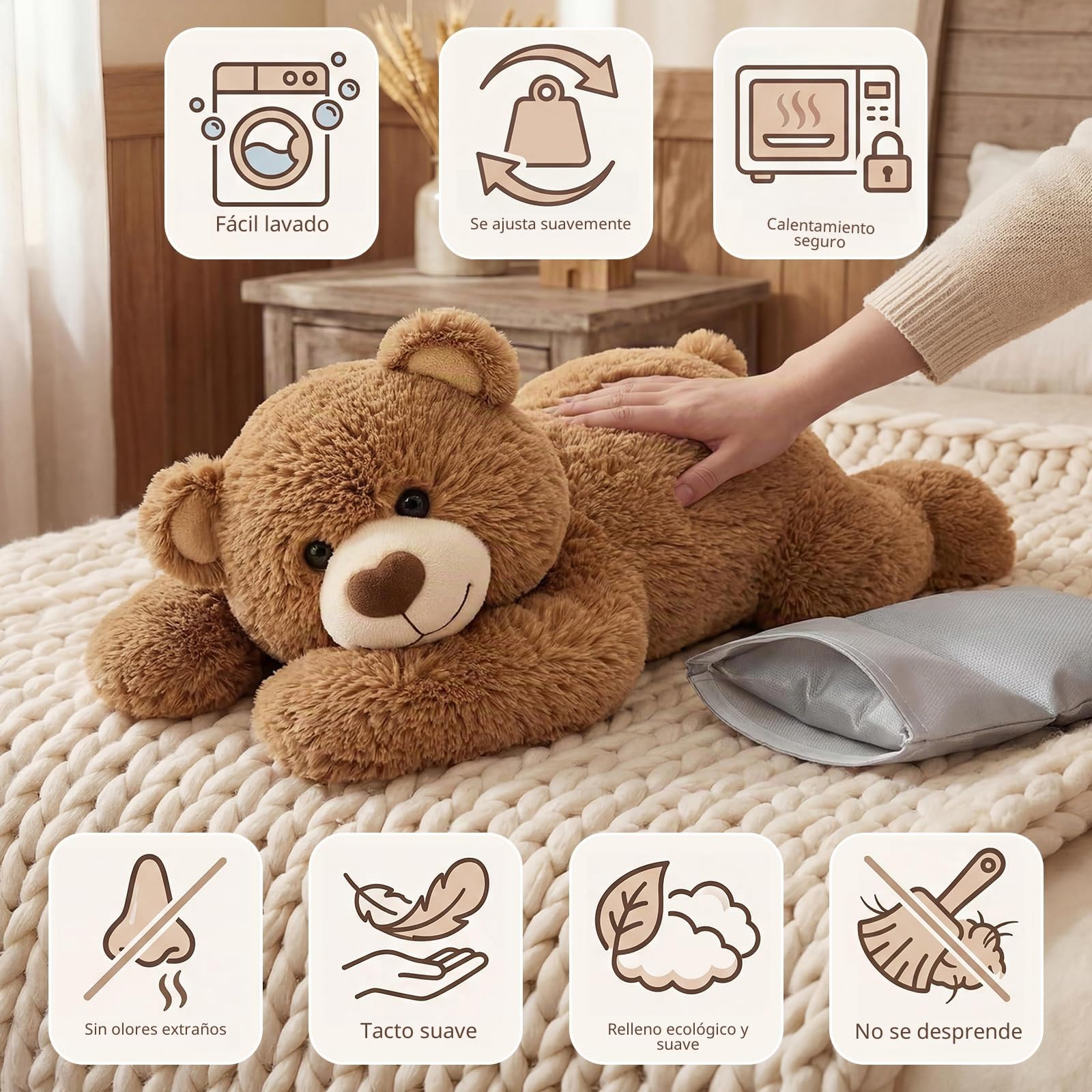 Mewaii Peluche Gigante con Almohadilla Térmica Microondas - Osito de Peluche Ajustable 5lb, Calentable y Refrescante, Peluche Grande para Abrazar, Almohadilla Interior Desmontable, 23 Pulgadas
