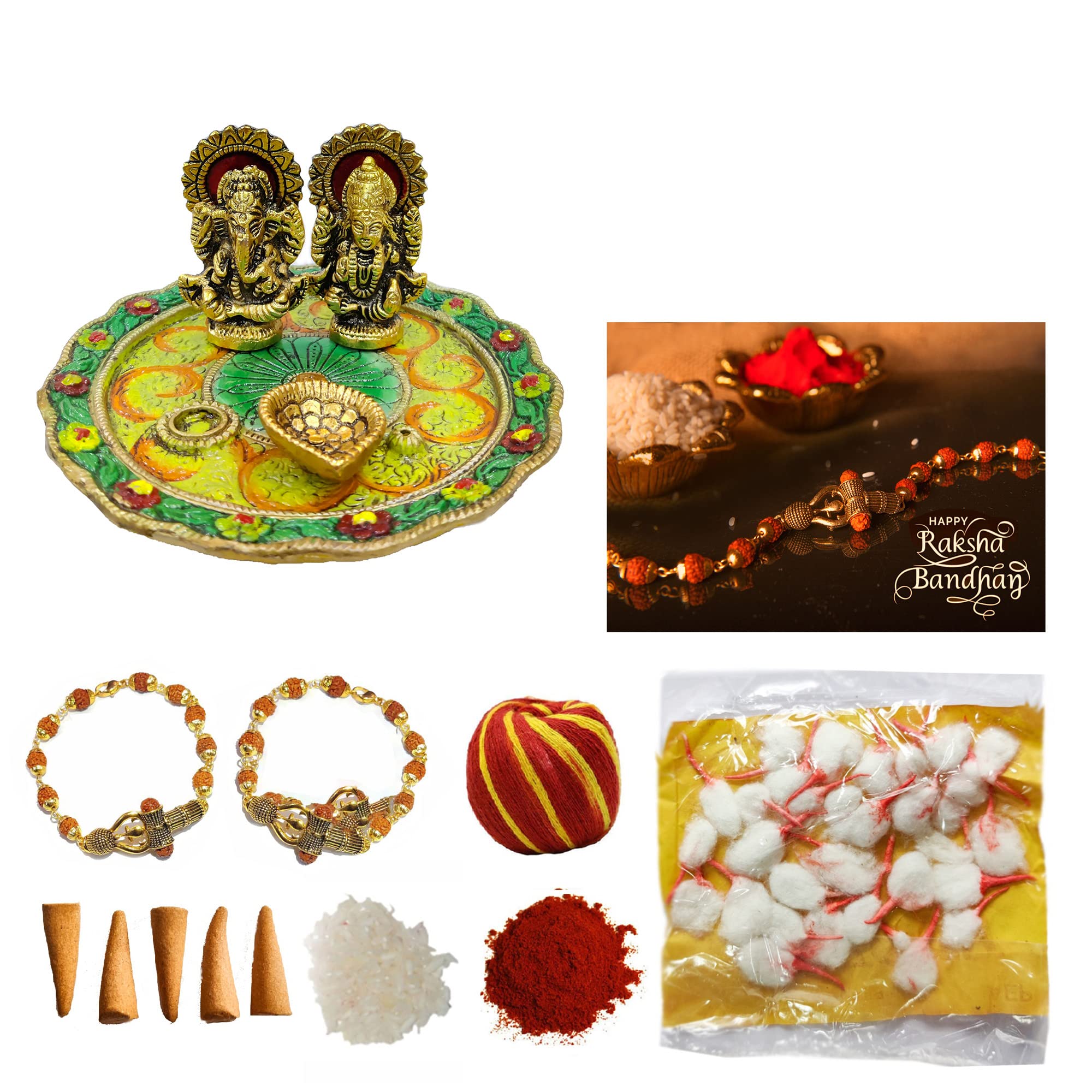 Wonder Care _Raksha Bandhan Festival Rakhi Set Of 2Pcs Rudra Bracelets For Rakhi Gift- Roli Chawal Hamper/Multi Puja Plate/Special Greeting Card - Image 2