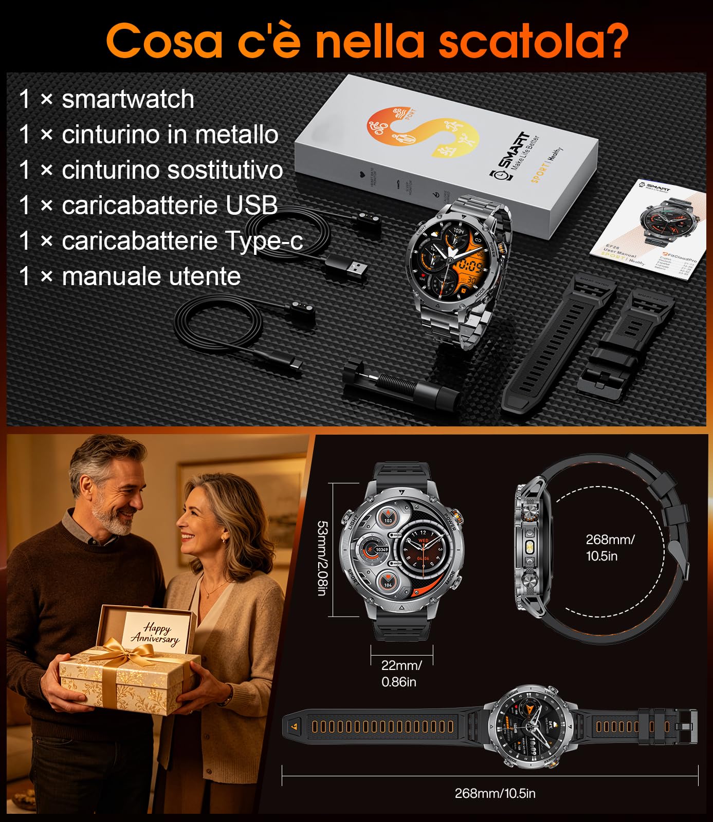 LIGE Smartwatch Uomo Militare, Batteria 1400mAh 14 Giorni, Display HD 1,7", Torcia LED, Chiamate Bluetooth, 110+ Modalità Sportive, IP68 Waterproof, Smart Watch for Android iOS, 2 Cinturini