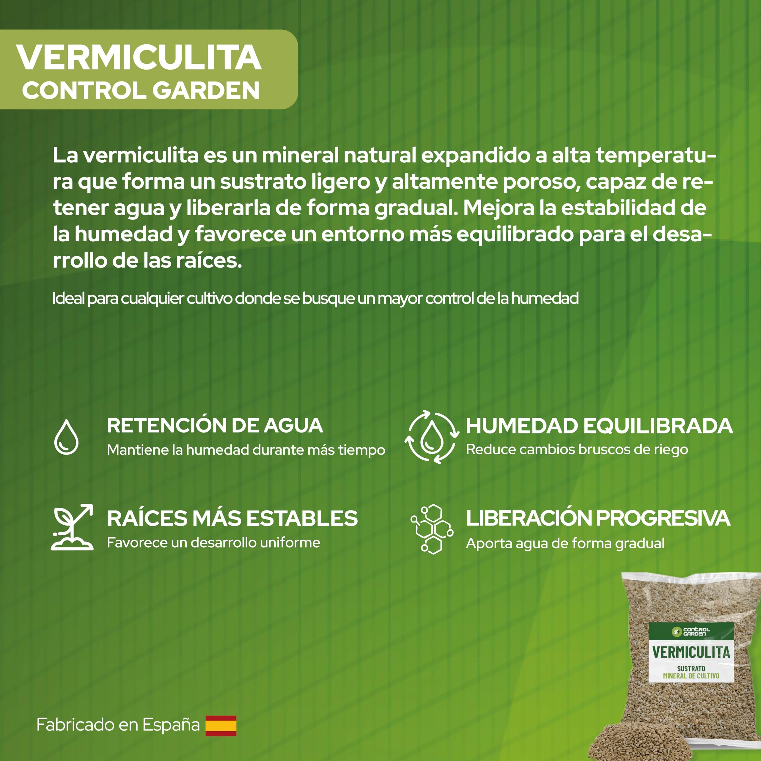 Control Garden Vermiculita 100L | Tierra para Plantas y Cultivos Interior y Exterior | Sustrato Natural para Semillas | Fabricado en España