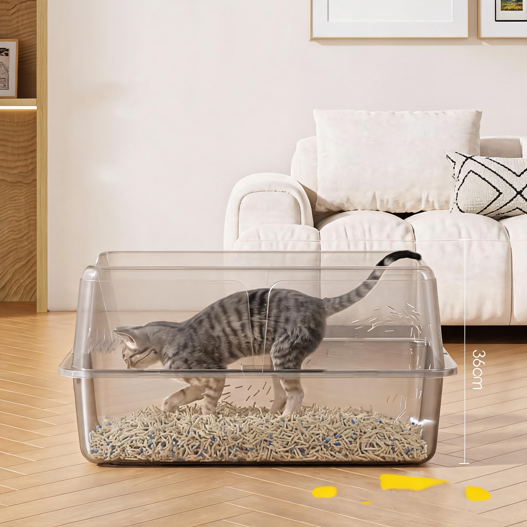 Garvee Arenero para Gatos de Acero Inoxidable – Tamaño y antigoteo – Fácil de Limpiar – Antiolor – Lados Altos antipérdida con Pala y Tapa – Ideal para Gatos y Conejos – Gris 60 x 40 x 35,5 cm