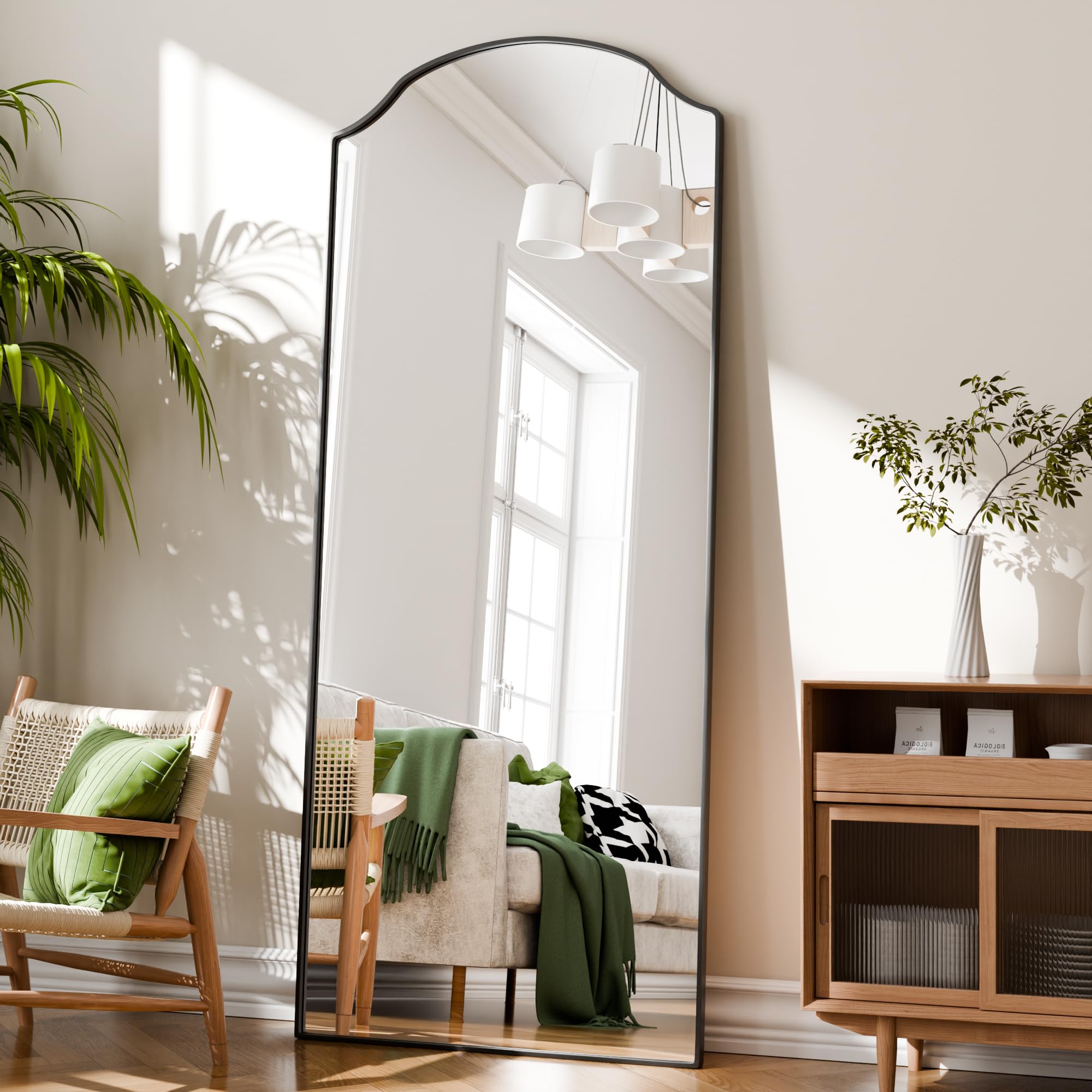 BEAUTYPEAK Full Length Mirror, Full Body Mirrors with Unique Arched Design, 71"x30" Floor Mirror with Aluminum Alloy Frame, Standing Hanging or Leaning for Bedroom and Living Room, Black