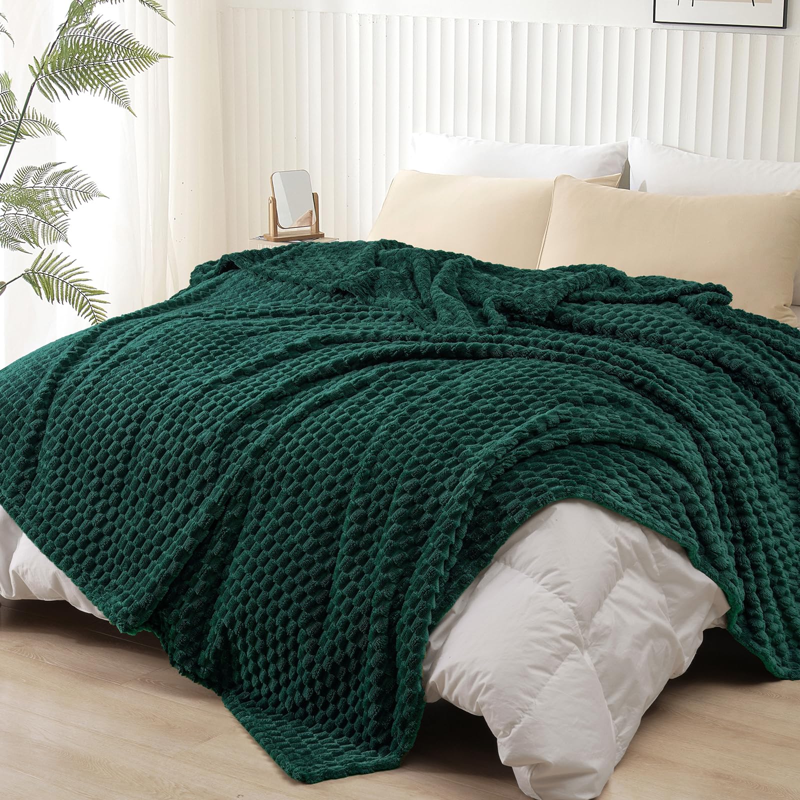 PHF Ultra Soft Flannel Fleece Blanket King Size, Lightweight 3D Jacquard Fleece Blanket, No Shedding, No Pilling, Luxury 340GSM Fluffy Cozy Blanket for Bed, Couch, 108"x90", Teal