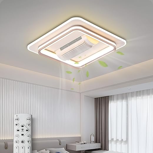 Smartway - Modern|Living Room|Dining|Bedroom Ceiling Fan Chandelier BLDC Noiseless Motor|Auto Rotatable Blower Fan 3 Color Mode (Warm Cold & Natural White) Remote & App (Square Eastino)