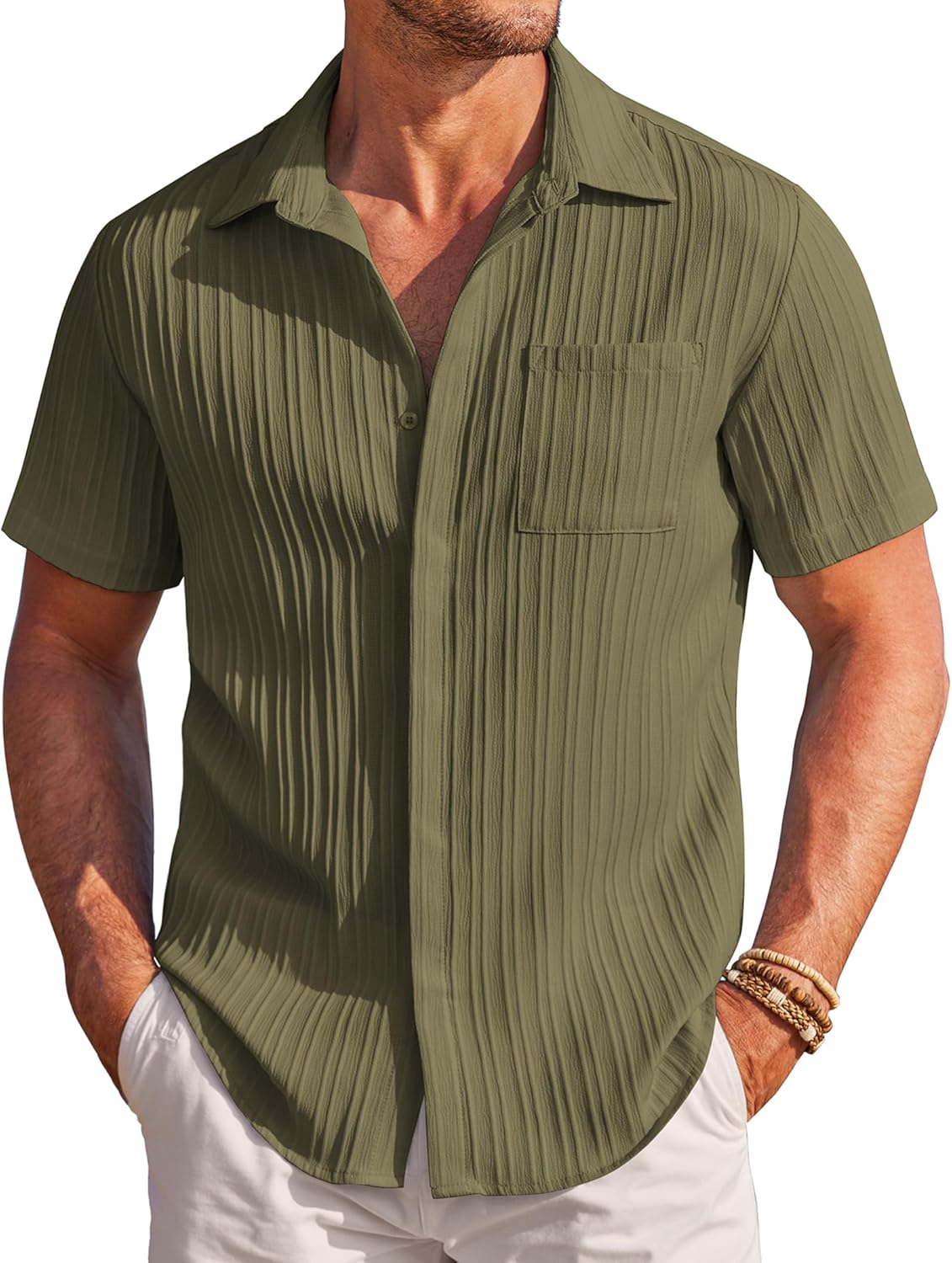 COOFANDY Mens Casual Shirts Short Sleeve Button Down Shirts Fashion Textured Summer Beach Shirt