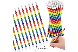 Teling Rainbow Pencil Valentine: 50 Pcs Striped HB Solid Wood Pencils for Kids Gift