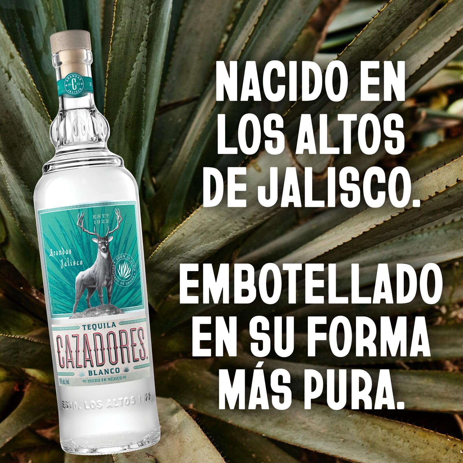 CAZADORES Tequila Blanco, 40% vol., 70 cl / 700 ml, Alcohol Doblemente Destilado Elaborado con 100% Agave Azul Weber