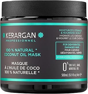 KERARGAN - Moisturizing Coconut Oil Hair Mask - Intensive Treatment for Dry and Damaged Hair - Deep Hydration - Free of sulfates, GMOs, and mineral oils - 16.9 Fl oz