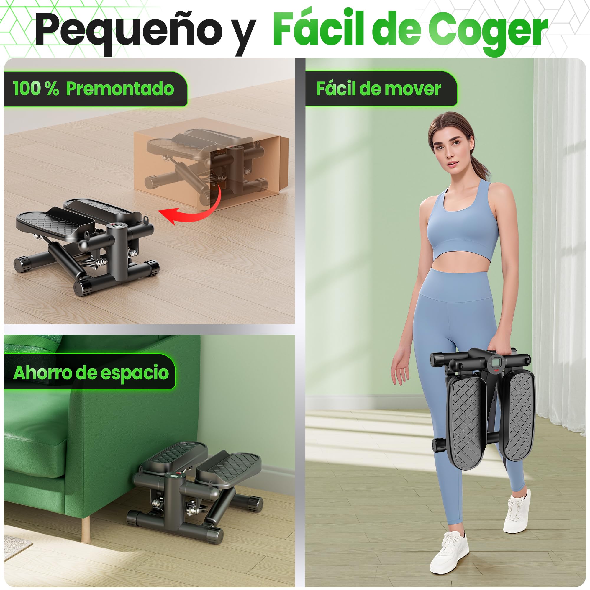 Ultrasport Mini Stepper Fitness en Casa 2 en 1 para Cardio con Monitor LCD, Bandas de Resistencia y Pedales Antideslizantes