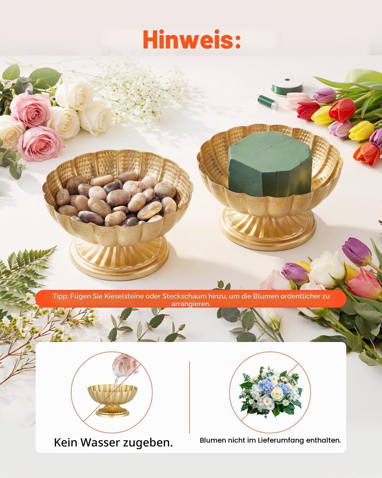 VEVOR 10 STK. Hochzeitsvasen Tafelaufsatz Blumenvasen für Hochzeit 10 cm Hoch, Metall Tafelaufsatz Vasen mit Blumenständern, Blumenschale Tischdeko für Hochzeiten Party Jubiläumsfeier Zeremonie, Gold
