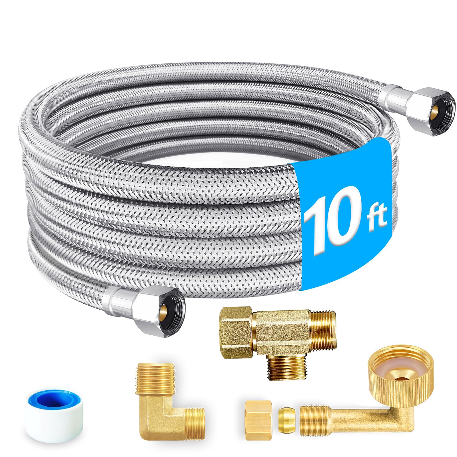 EvertechPRO Dishwasher Installation Kit - Universal 6ft Power Cord & Stainless Steel Hose With Fittings - View #4