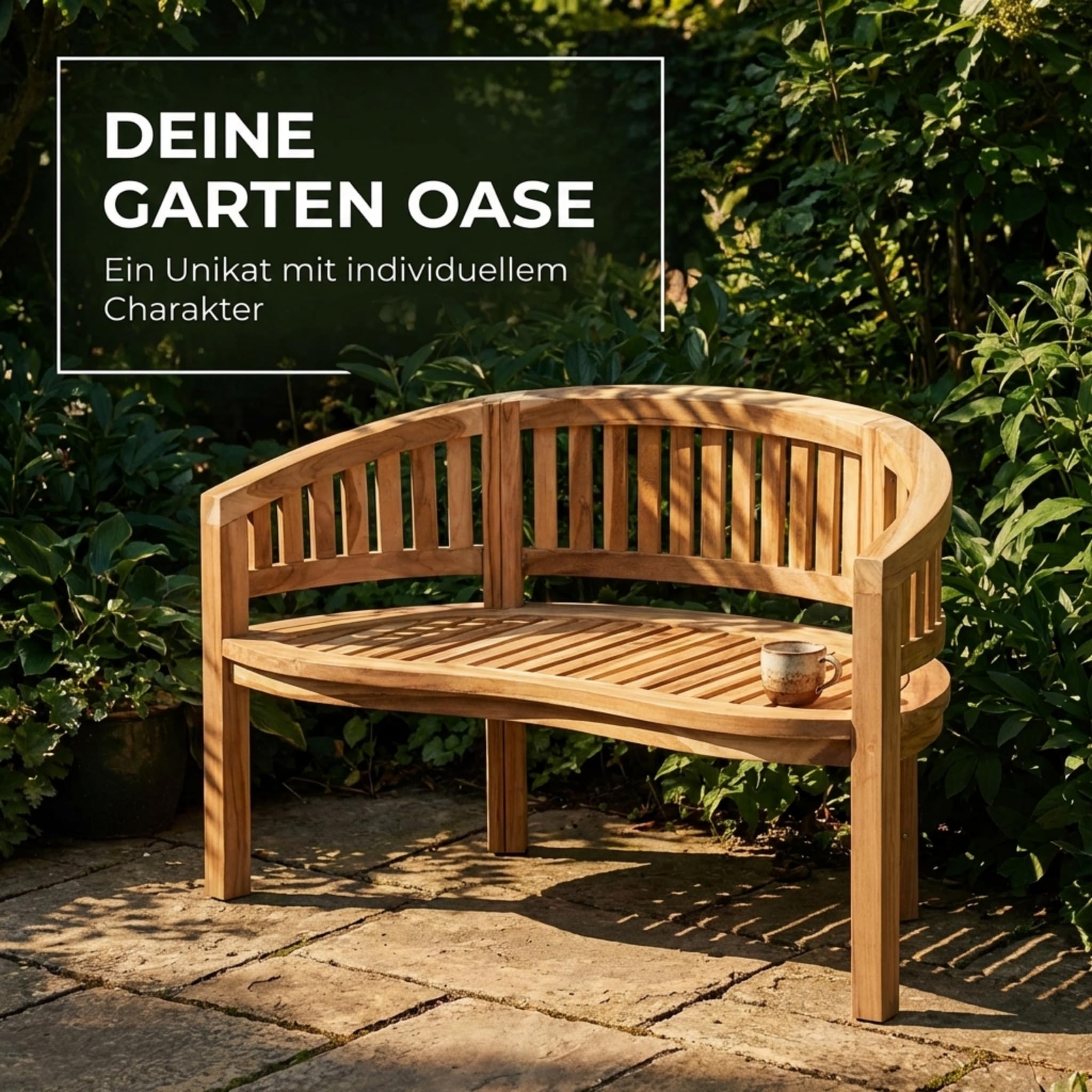 SAM 2-Sitzer Bananenbank Banana, 120 cm Sitzbank, Teak-Holz | Massive Holzbank, ideal für den Balkon oder Garten