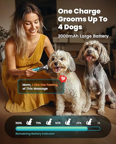 Miniatura 7 de oneisall Cortadora silenciosa para perros para aseo con luz LED, kit de aseo inalámbrico para perros 4 en 1, 2000 mAh, recortador de patas para