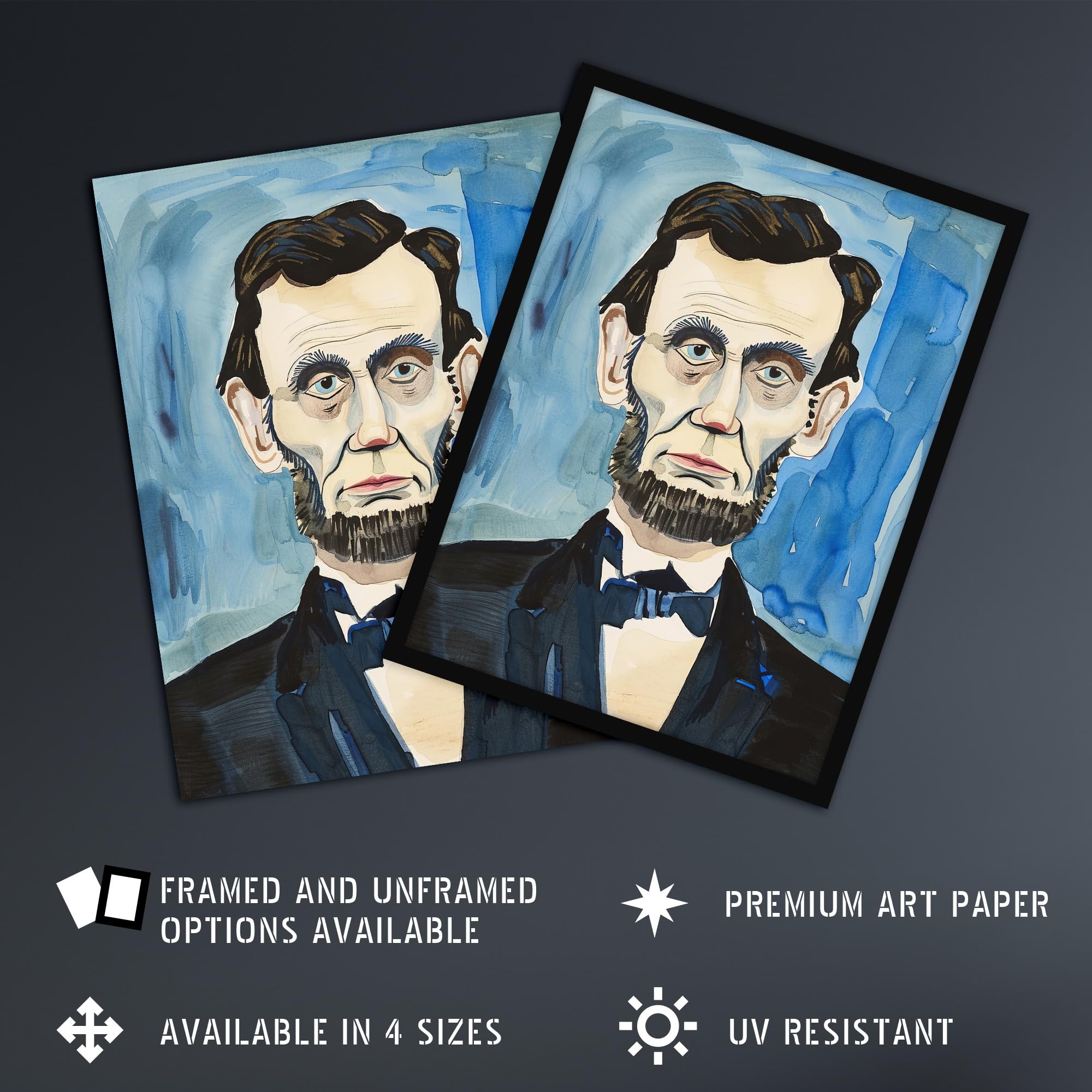 Artery8 President Abraham Lincoln Watercolour Portrait Living Room Extra Large XL Wall Art Poster Print, Unframed 24X32", 81L x 61W cm - Image 2