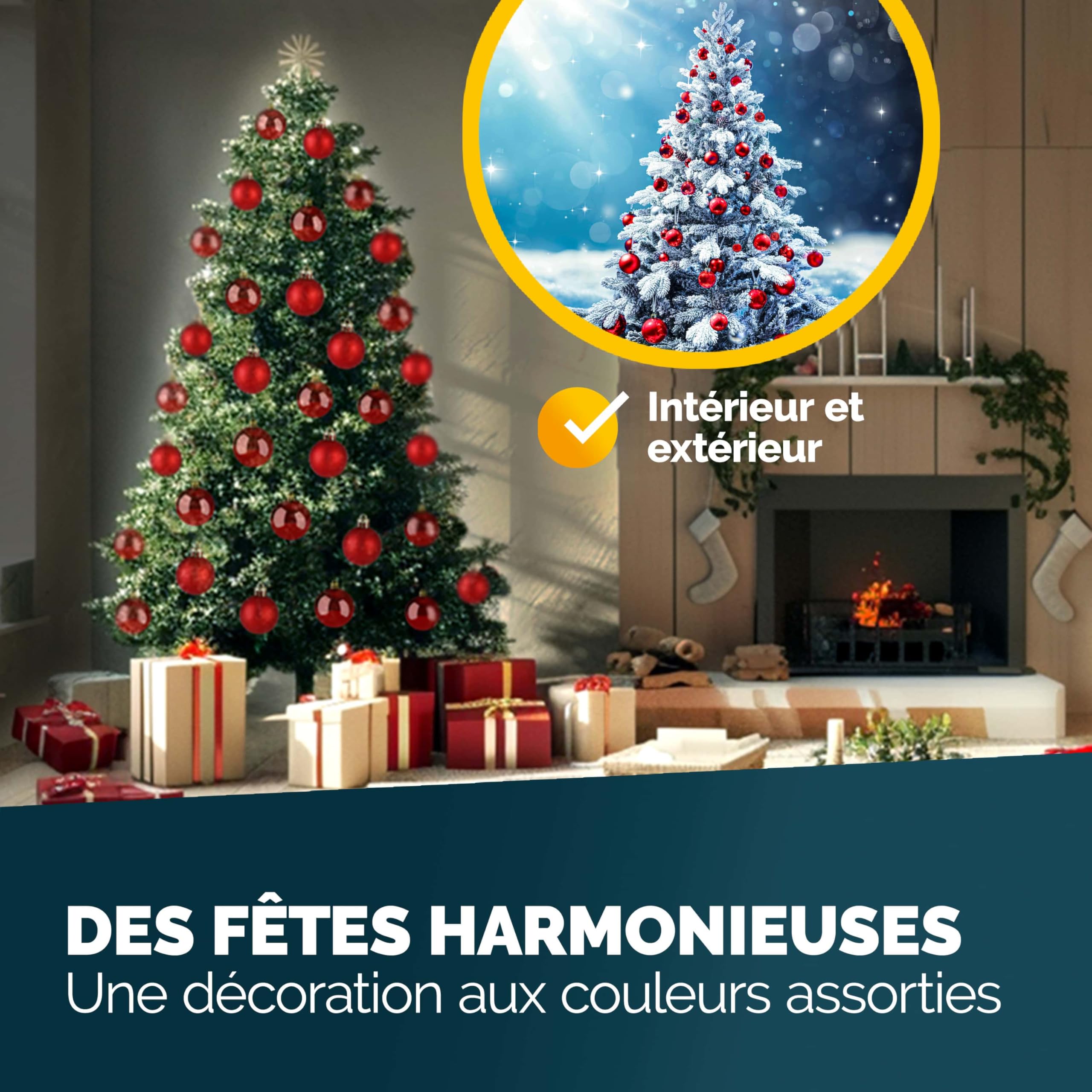 Deuba Lot de 54 Boules de Noël en Plastique Robuste Décoration de Noël intérieur extérieur Décoration pour Sapin Rouge