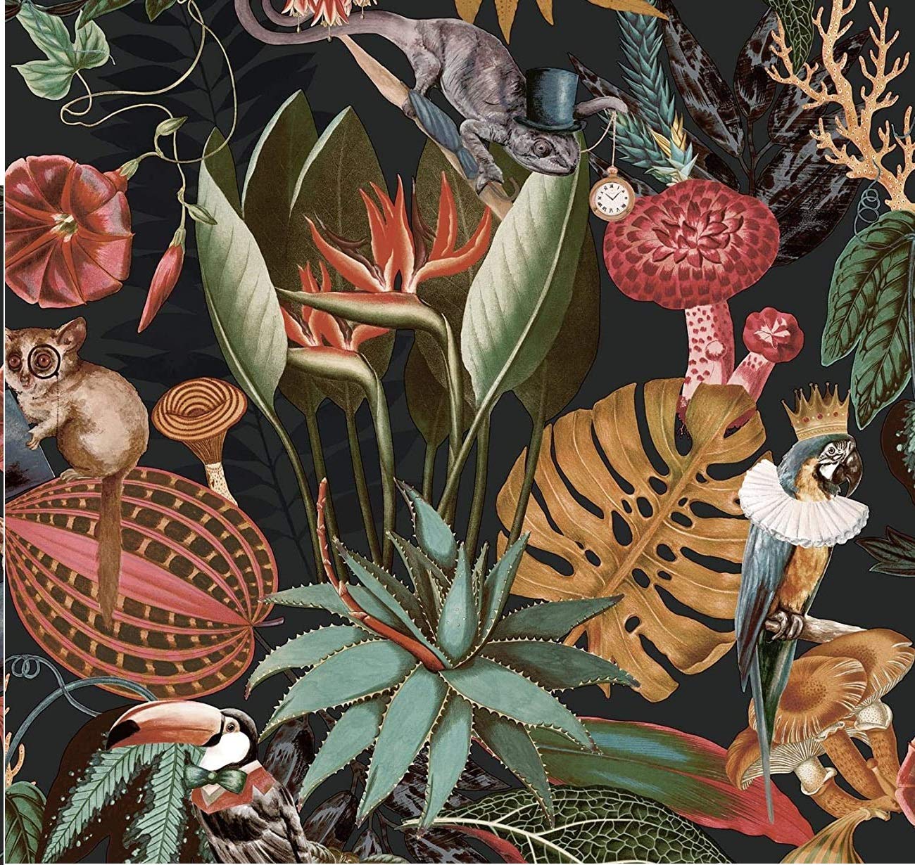 Yöl Black - Sample Wonderland Jungle Exotic Wallpaper Black Sample