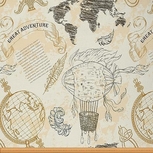 World Map by The Yard - Tapicería retro para sillas, tela decorativa de globo de periódico antiguo, tema de aventura para interiores y exteriores,