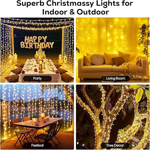 Miniatura 8 de Guirnalda de 300 luces LED, 130 pies, impermeables, luces de Navidad, 8 modos de parpadeo, para interiores y exteriores, enchufe para dormitorio,