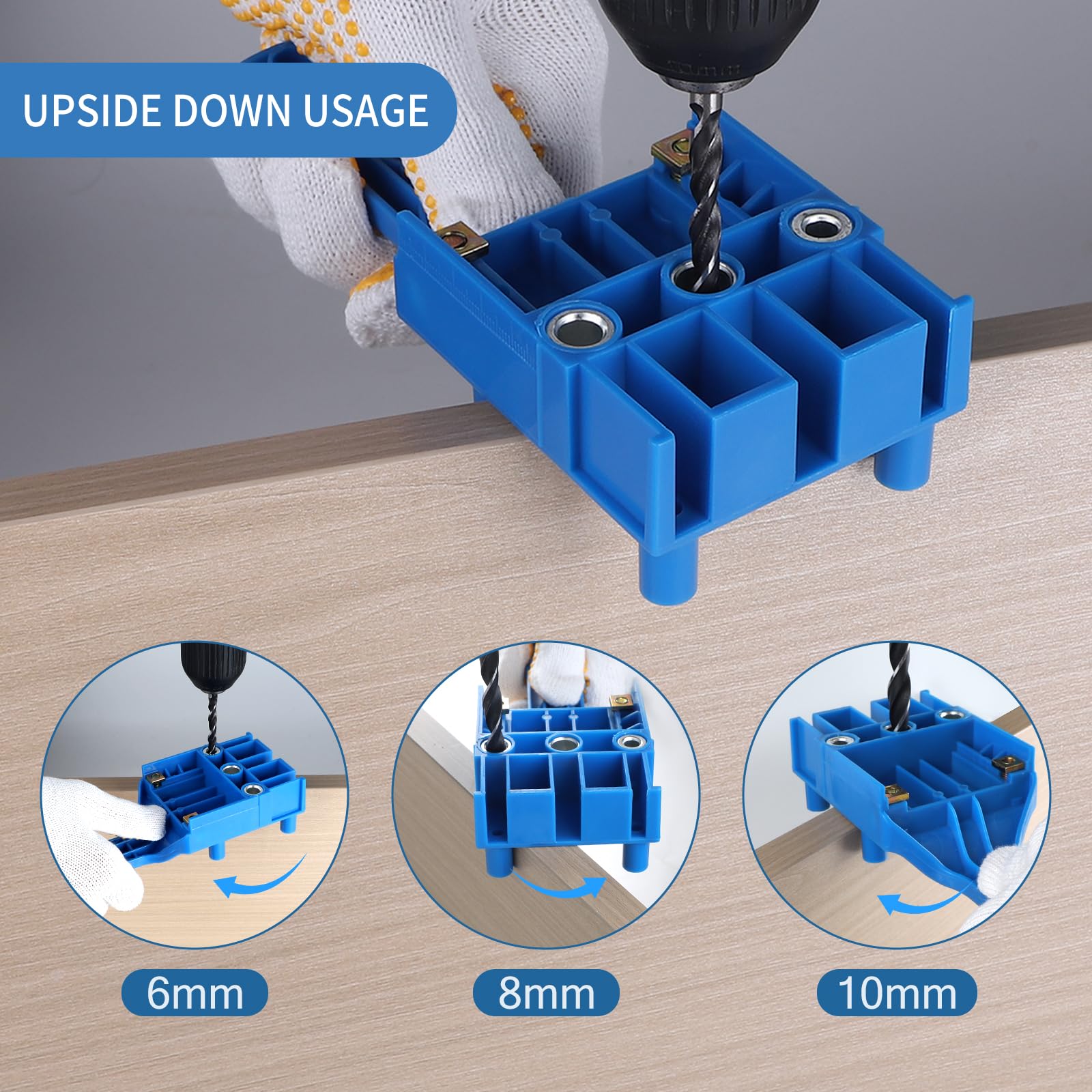 EXLECO Dima per Spinatura Legno Regolabile Dima per Fori Legno Fori di Posizionamento 6/8/10mm Dima per Fori a Tasca Guida per Trapano Guida Foratura Puncher Locator Maschere per Fori Tascabili Blu