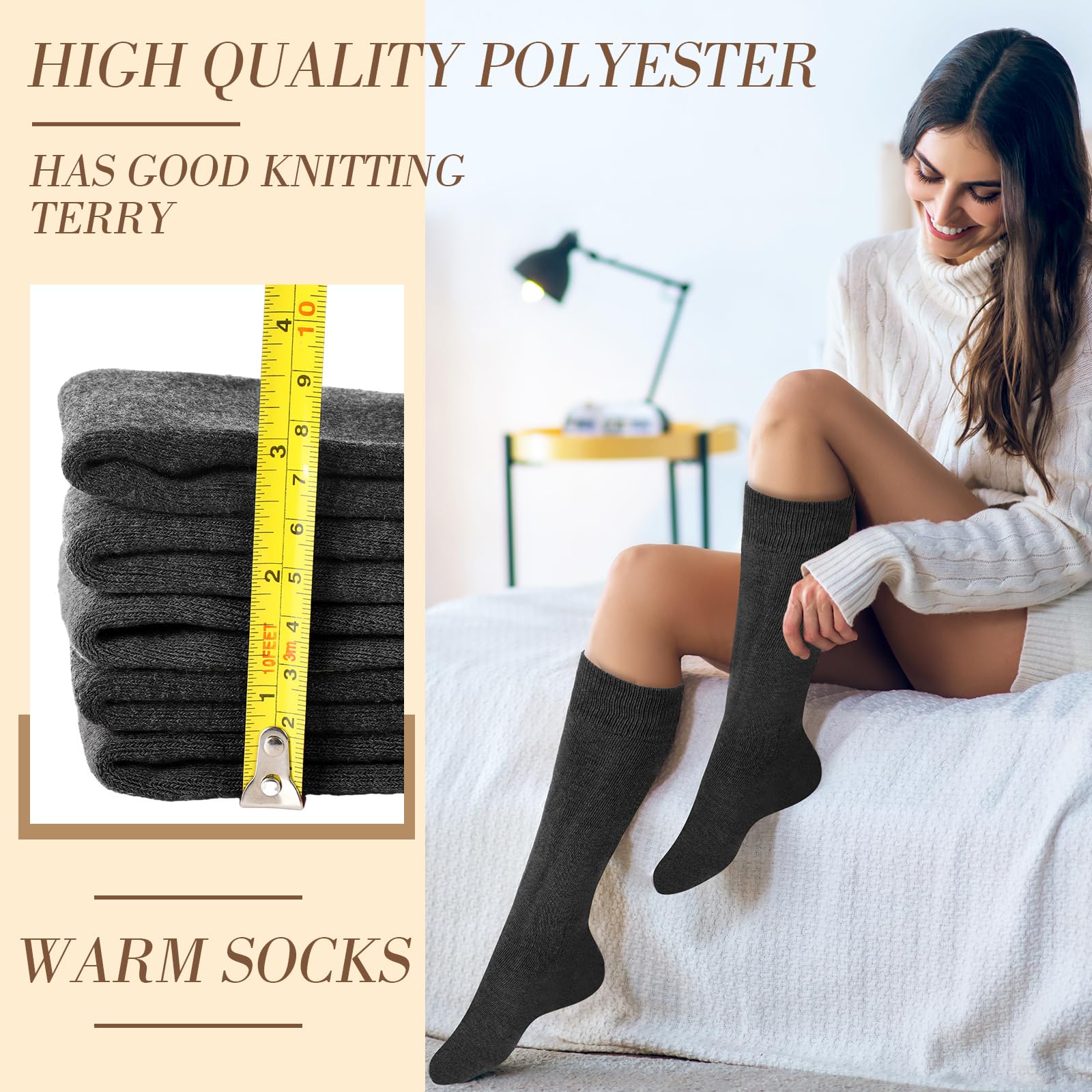 Ramede 20 pares de calcetines cálidos hasta la rodilla para mujer, calcetines térmicos largos de invierno gruesos para el trabajo y el hogar, regalos