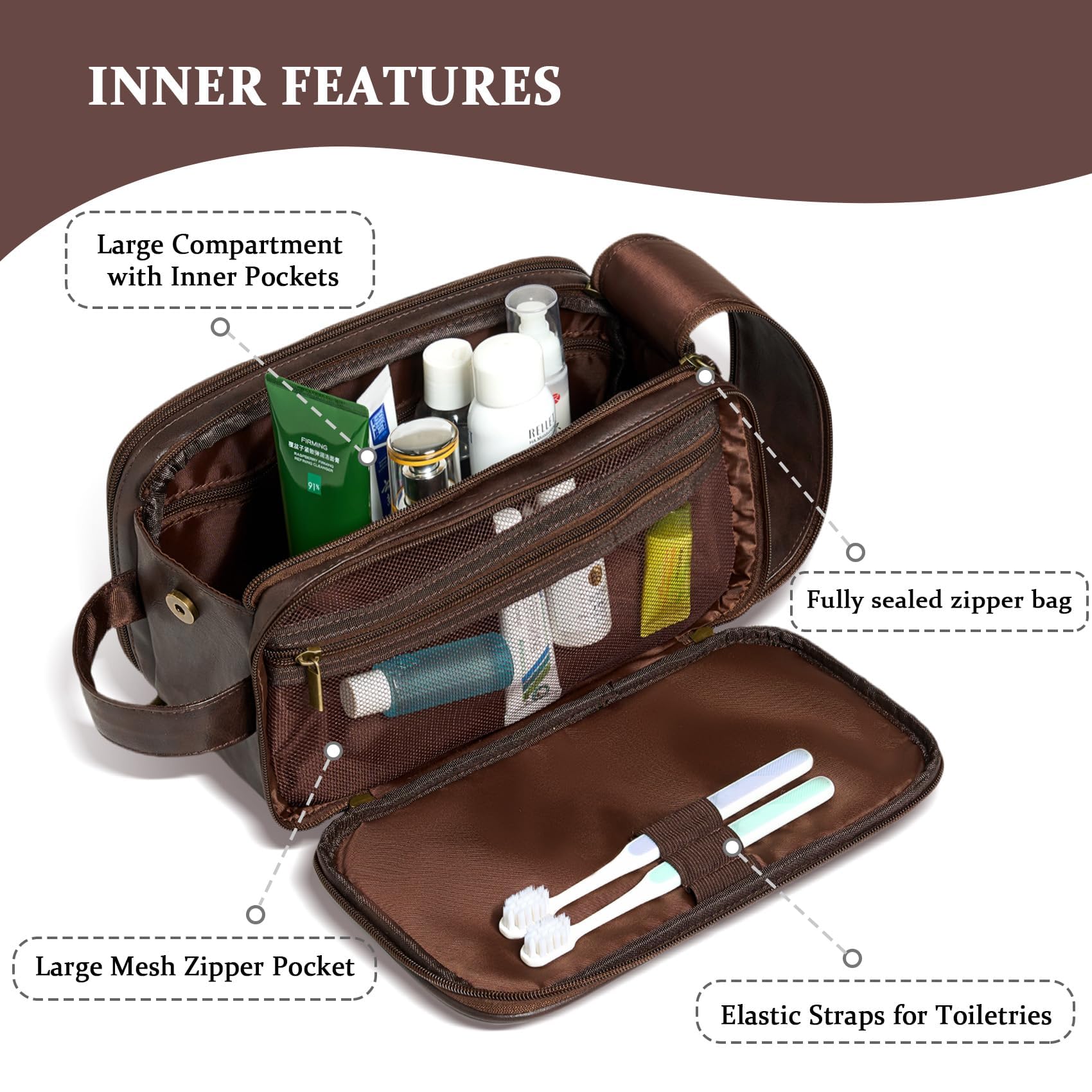 Janhavi Personalized PU Leather Travel Toiletry Bag