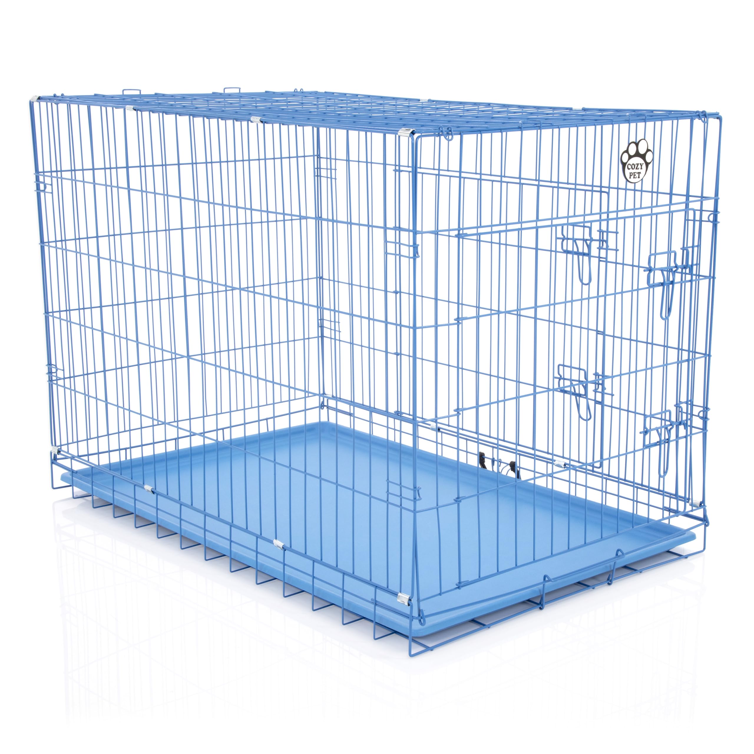 Cozy Pet Dog Cage 48 Inch 122cm Puppy Crate in Blue with Easy-to-Clean Removable ABS Tray and 2 Lockable Doors Model DCP48BL