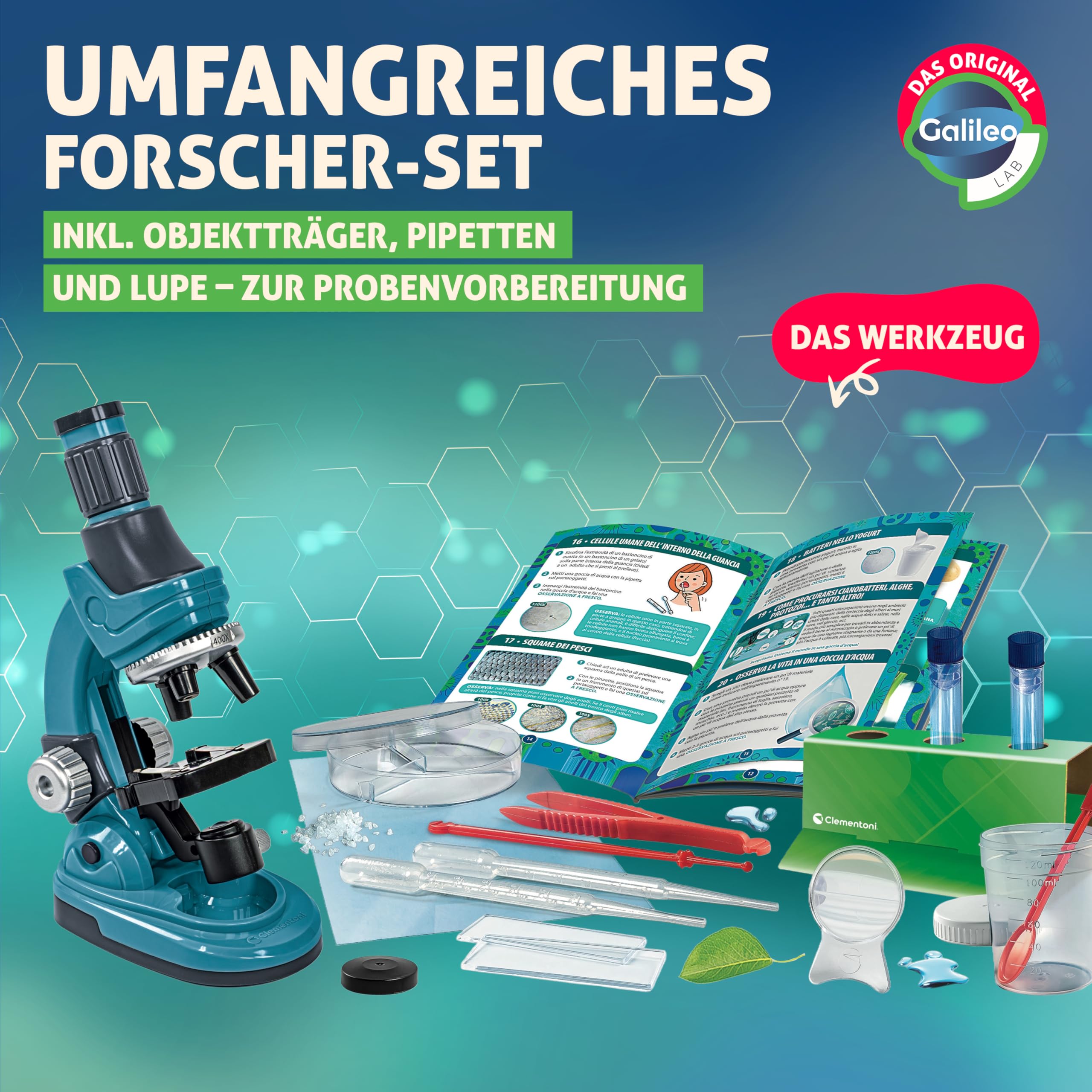 Galileo Lab Natur unter dem Mikroskop - Mikroskop für Kinder - Experimente für Kinder ab 8 Jahren, Forscher Set von Clementoni 59487