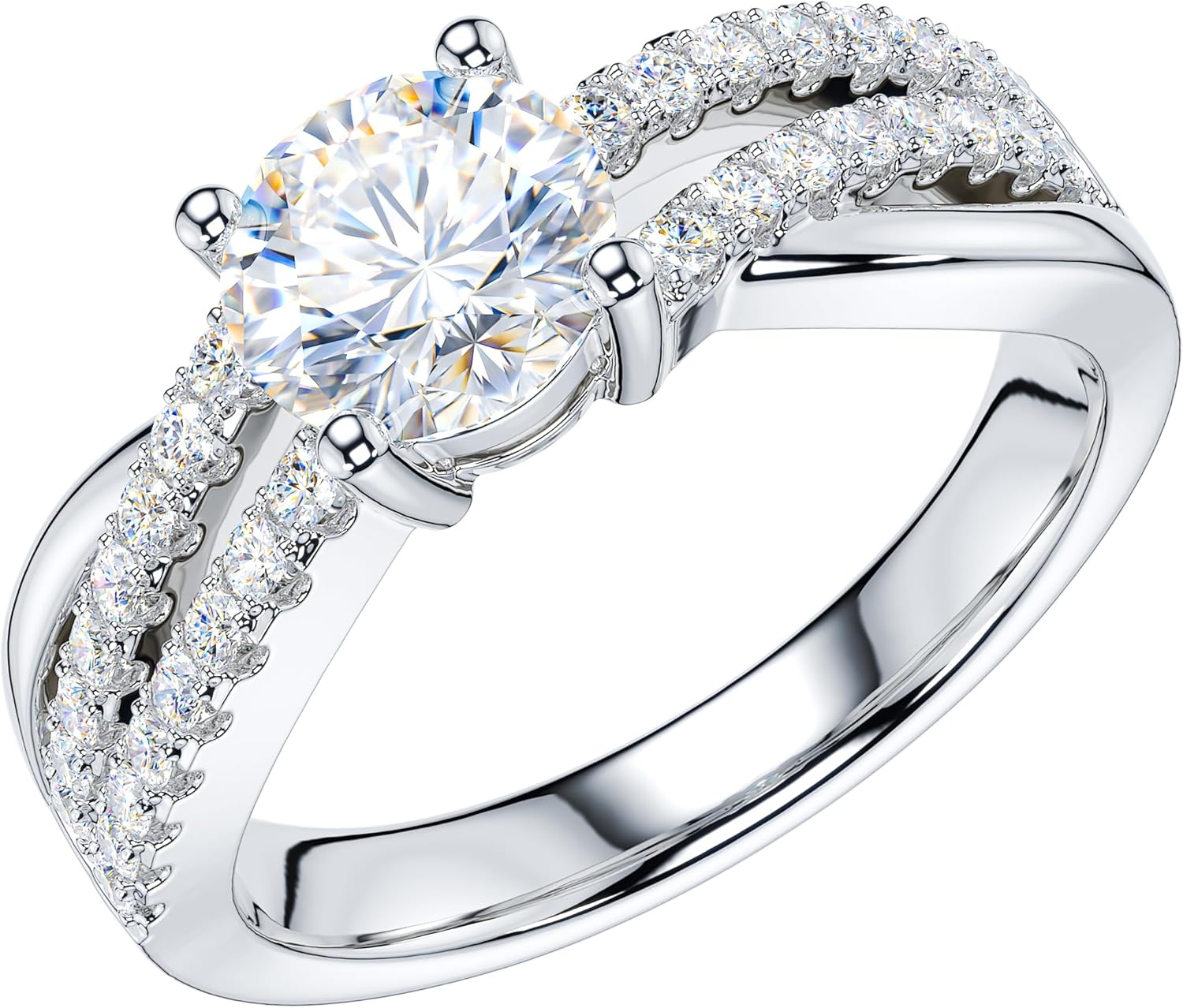 THELANDA Genuine Moissanite or Simulated 1CT Round Brilliant Cut Diamond Sterling Silver Crossover Infinity Promise Ring Engagement Ring For Her - Image 2