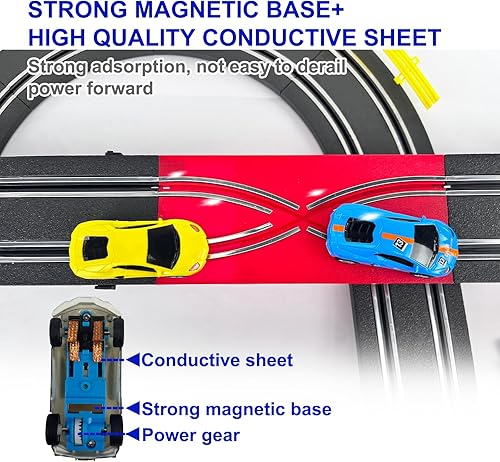 Miniatura 5 de Serie de alta velocidad Tranvía Dual Track Set, 26.9 ft pista eléctrica con 3 vehículos ranura coche carreras, viene con 2 controles manuales y