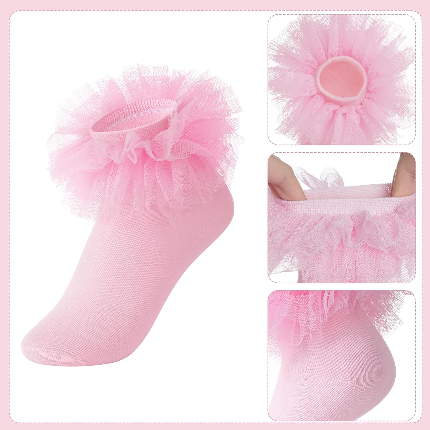 Dxhycc 3 Pairs Girls Ruffle Socks Frilly Ruffle Lace Tutu Socks for Toddler Little Girls Dress and Daily - Image 3