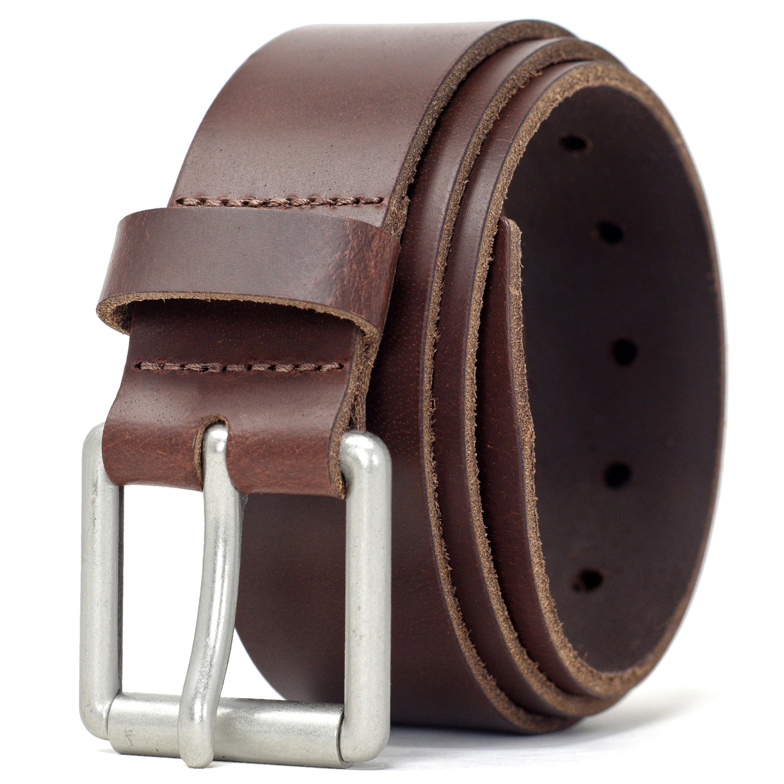 Ashford Ridge Men's Antique Brown 38Mm Full Grain Leather Roller Buckle Belt - 2XL