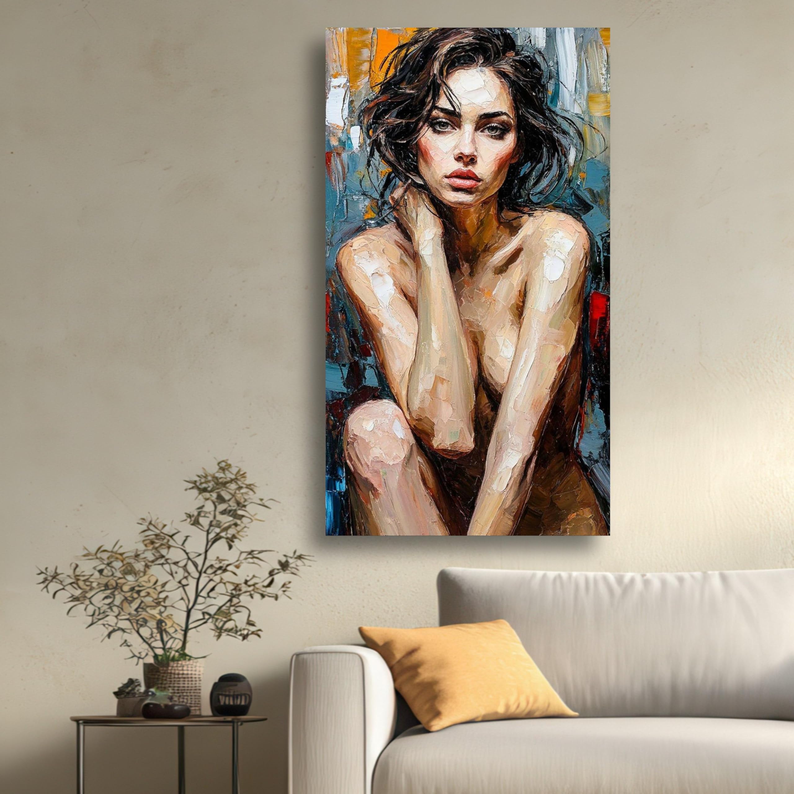 XINBAO Female Portrait Canvas,Modern Woman Wall Art, Paint Style, Contemporary Home Decoration, Artistic Figure Canvas Posters(55x100cm/Frameless)