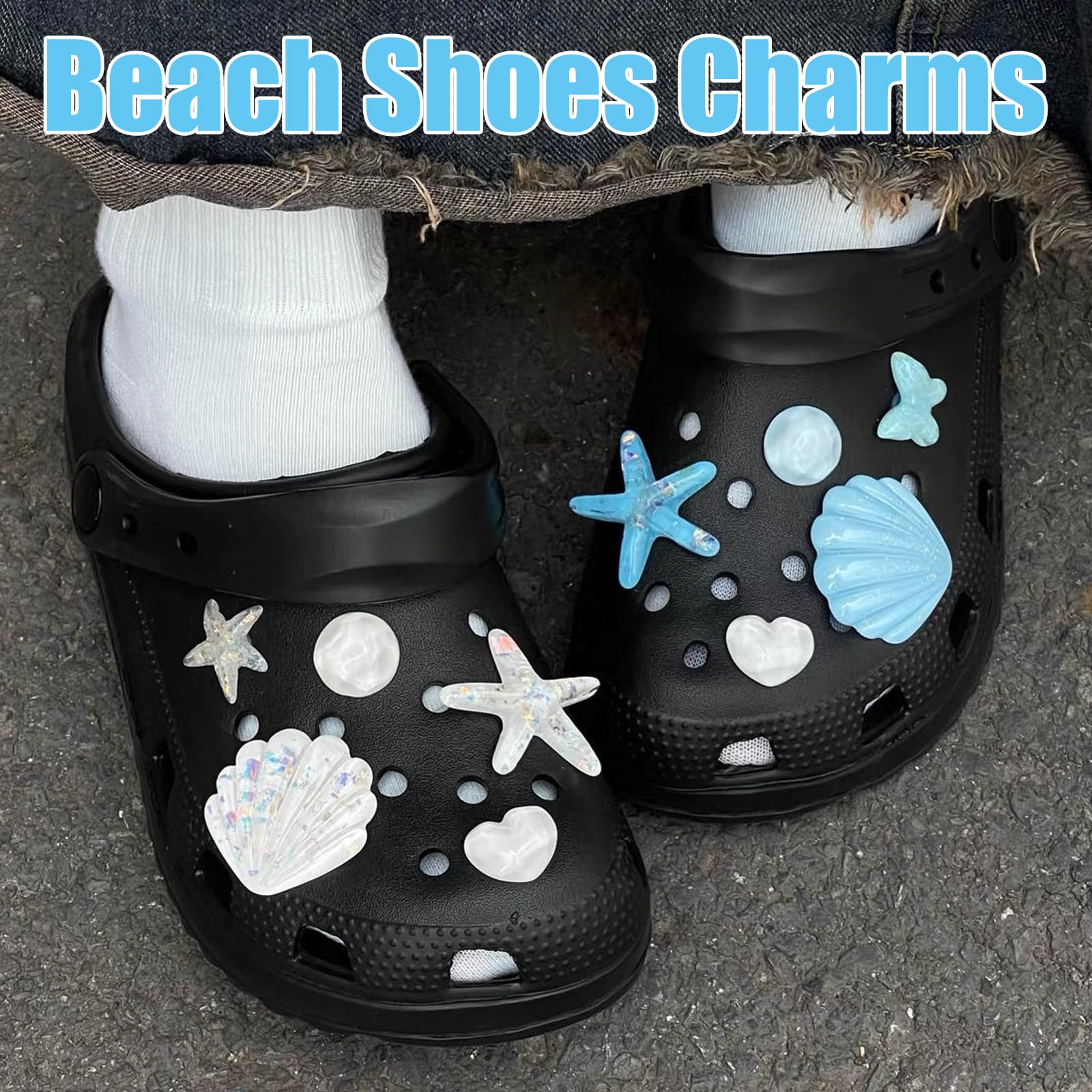 Juego de 9 dijes decorativos para zapatos, bonitos dijes brillantes para sandalias de zuecos, tema de playa de verano con estrella de mar, conchas marinas y perlas