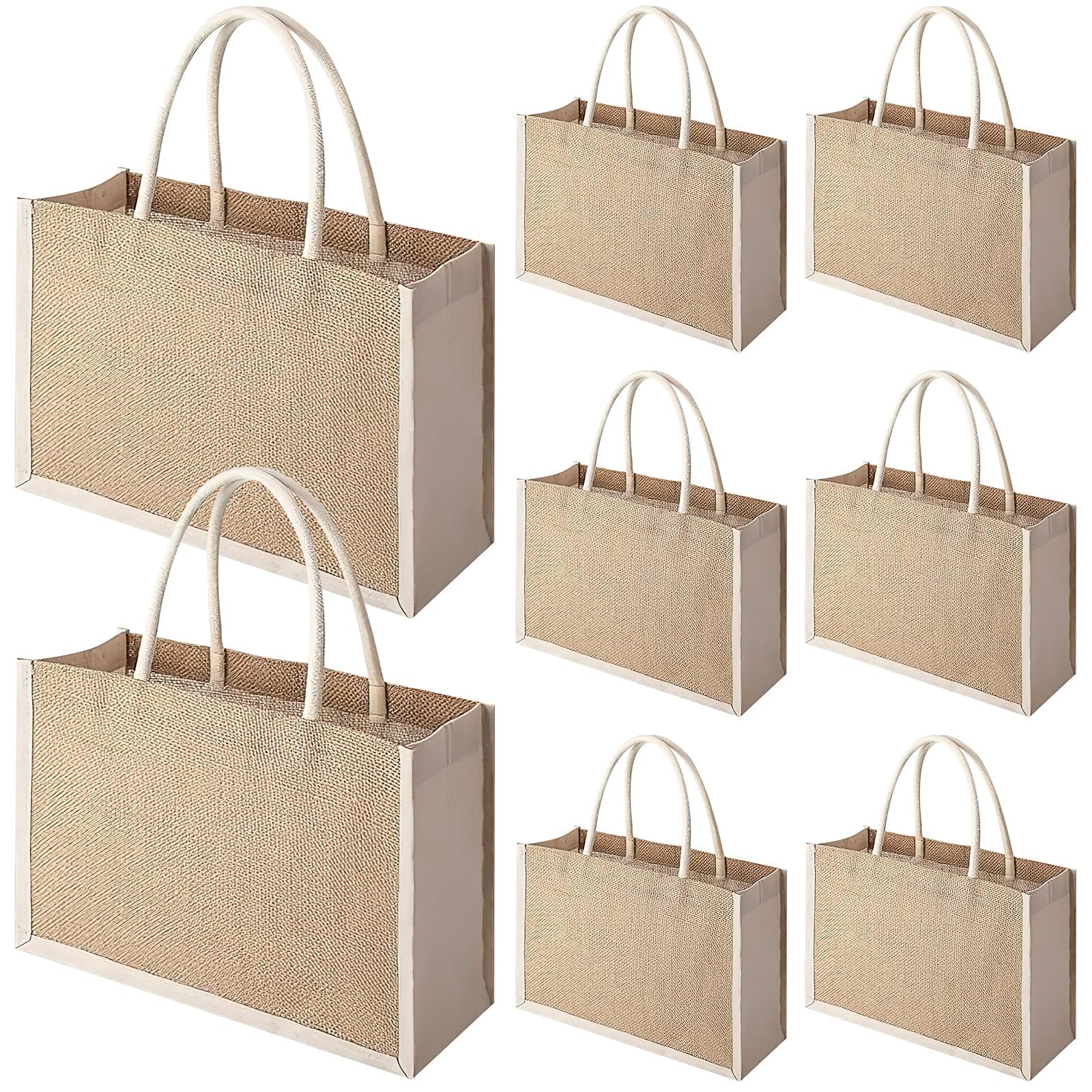 ASMIZ 8 Pack Jute Tote Bags with Handles, 32 x 22 x 13 cm Reusable Burlap Shopping Gift Bags Bulk