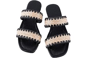 Women's Black and Tan Braided Dressy Summer Flat Sandals