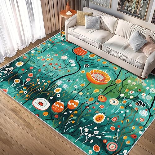 Miniatura 7 de Retro 70s Floral Rug 4x6 Rugs Abstract Botanical Area Rug Washable, Retro Carpet Home Room Decor Rugs for Living Room Bedroom Kitchen Dorm Classroom