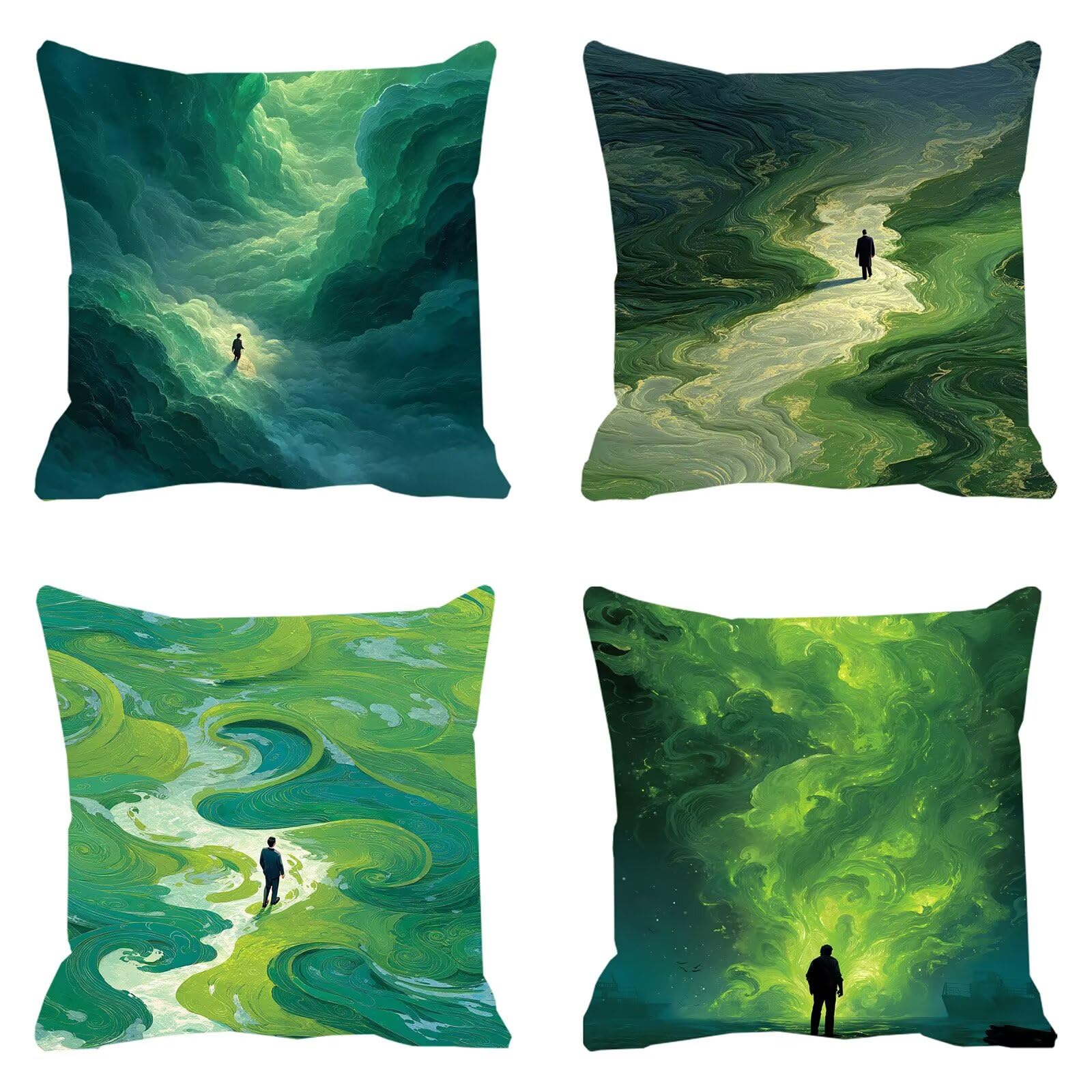 4 Pezzi Federe Cuscini Divano 60 x 60 Verde Divano Decorativo Doppia Faccia in Velluto con Cerniera Invisibile per Soggiorno Camera Balcone Esterno per Cucina, Sedia, Letto, Giardino, Il Sogno F0P-46