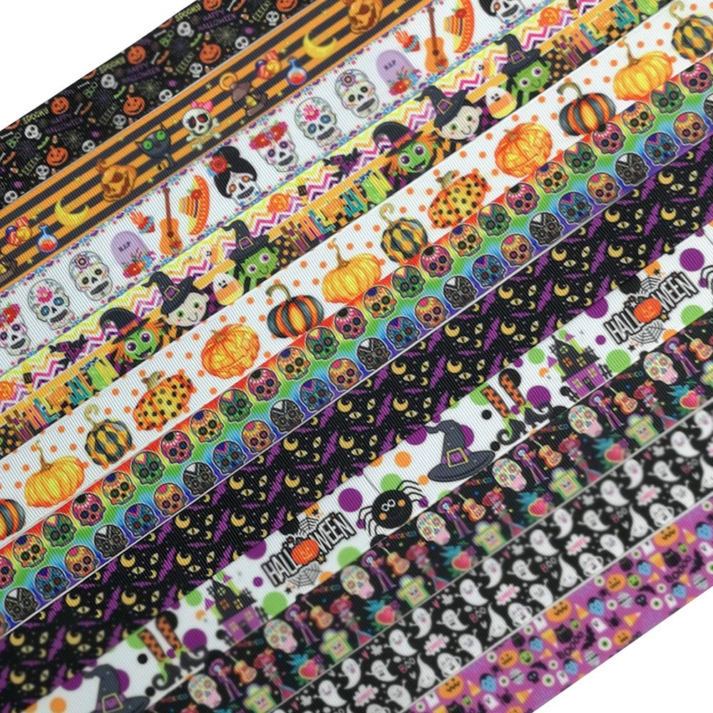 12yards Mix Lots 1" (25mm) Wide Halloween Ribbon Appliques Craft Party Decoration Pumpkin Ghost Skull Wizard Bat Cat Grosgrain Ribbons (Halloween, 25mm (1"))