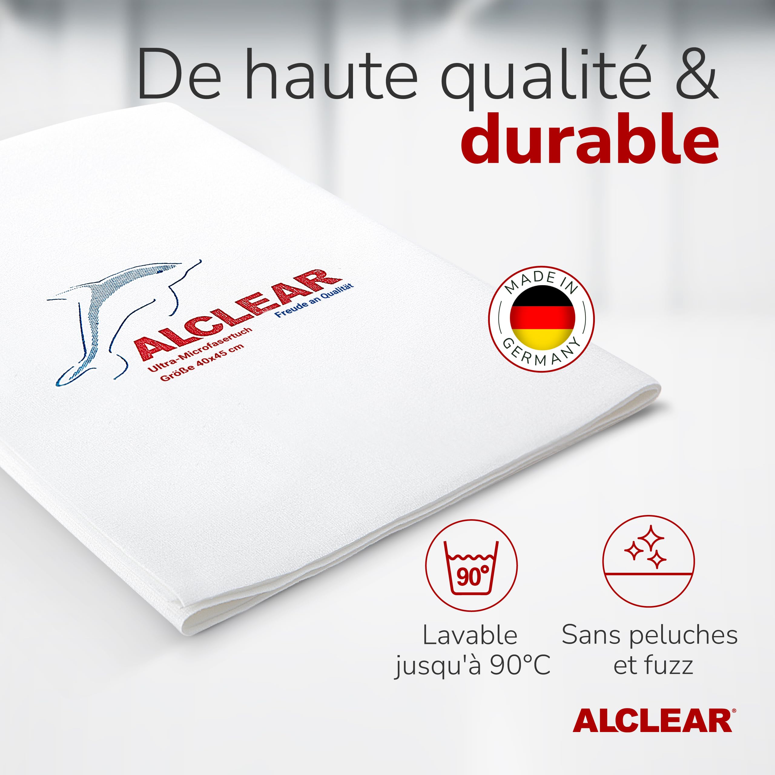 ALCLEAR 950002_5 Set de Chiffons Microfibres pour vitres, Lot de 5 | Chiffons pour vitres, sans traces ni peluches, sans essuyage final, conçu en Allemagne, maison et vitres de voiture