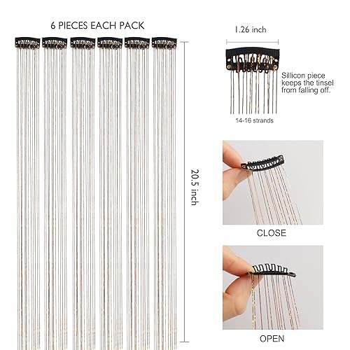 Miniatura 4 de Extensiones de cabello sintético con clip para cabello de 20.5 pulgadas, 6 extensiones de cabello sintético para fiestas, Navidad, Año Nuevo,