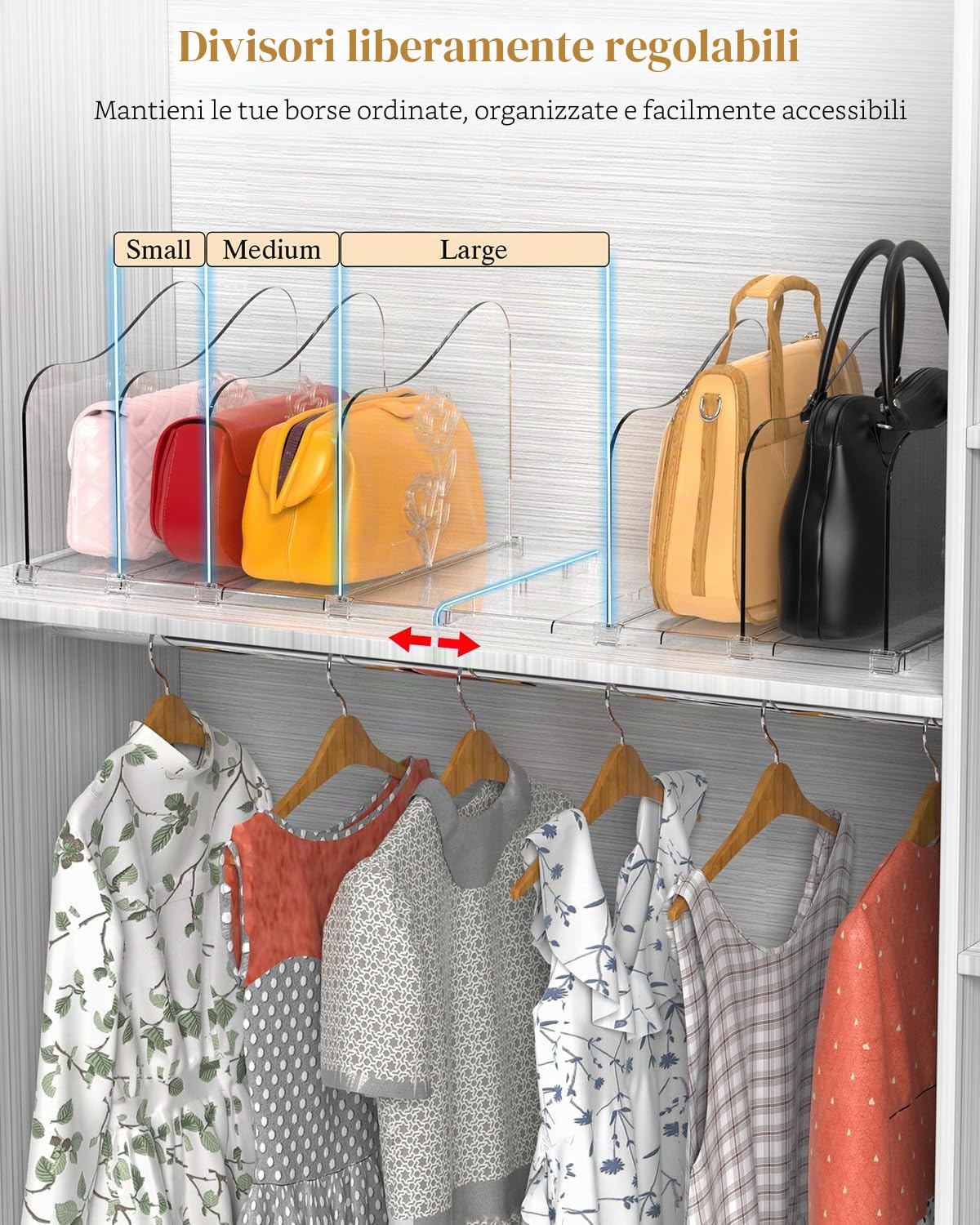 Confezione da 2 organizer per borse a forma di rosa, divisori regolabili per armadio, organizer trasparente per armadio, separatore per libreria in plastica per camera da letto, ufficio, casa, ottimo