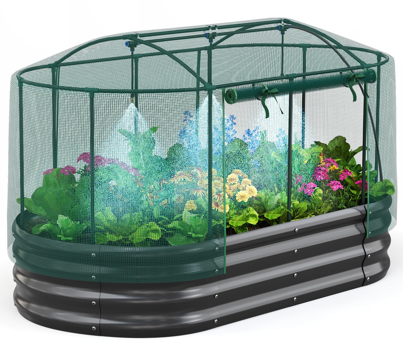 Quictent Galvanized Raised Garden Bed Kit with Self Watering System and Mesh Cover
